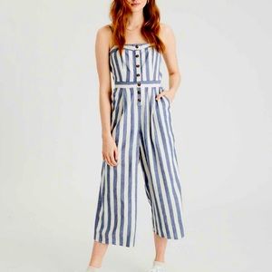 American eagle blue and white striped strapless jumpsuit